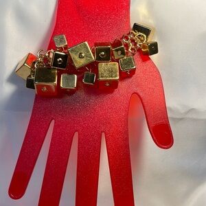 Jennifer Jones Issa Cube Charm Matte Gold Finish Statement Bracelet